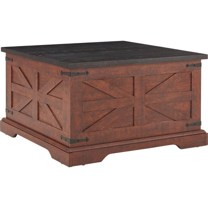 Farmhouse Coffee Table, Square Wood Table with Large Hidden Storage Compartment for Living Room, Barn design Center Table Rustic Cocktail Table with Hinged Lift Top for Home L31.5"xW31.5"xH18 OAK