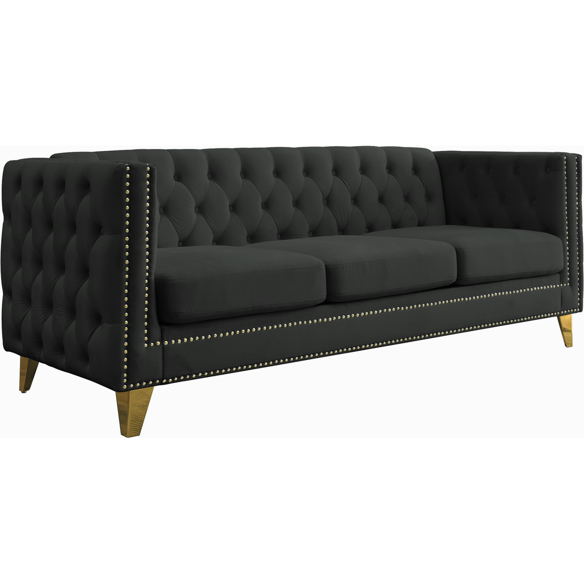 Velvet Sofa for Living Room,Buttons Tufted Square Arm Couch, Modern Couch Upholstered Button and Metal Legs, Sofa Couch for Bedroom, Black Velvet