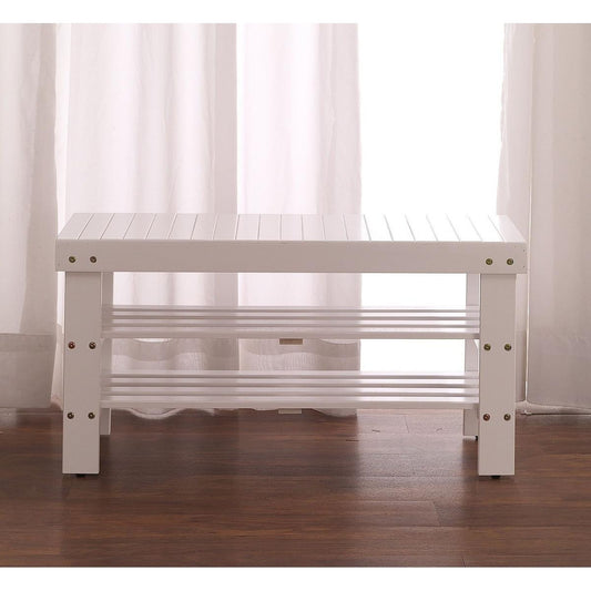 Pina Quality Solid Wood Shoe Bench, White Finish