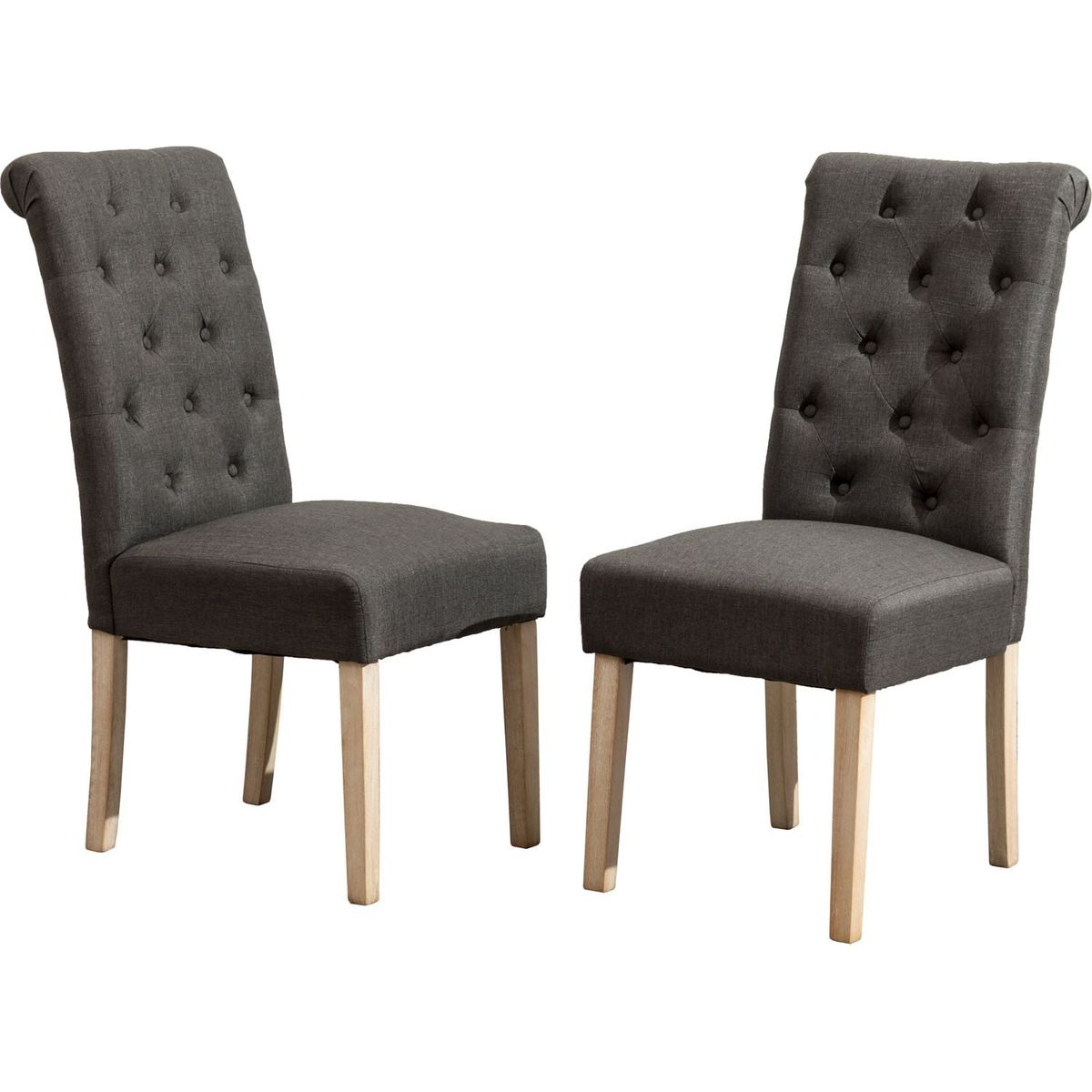 Habit Solid Wood Tufted Parsons Dining Chair, Set of 2, Charcoal