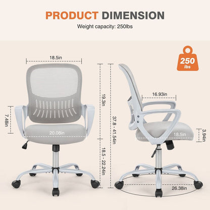 Ergonomic Office Chair Home Desk Mesh Chair with Fixed Armrest Executive Computer Chair with Soft Foam Seat Cushion