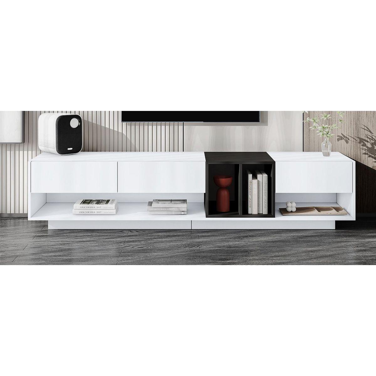 Sleek and Stylish TV Stand with Perfect Storage Solution, Two-tone Media Console for TVs Up to 80", Functional TV Cabinet with Versatile Compartment for Living Room, White