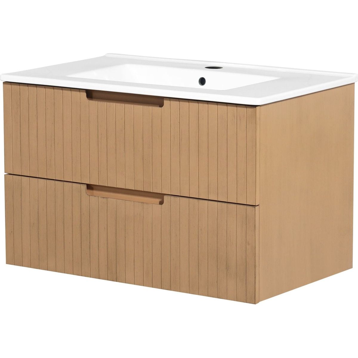 30 Inch Floating Bathroom Vanity with Ceramic Sink, Modern Bath Storage Cabinet Vanity with Drawers Wall Mounted Combo Set for Bathroom, Light Brown