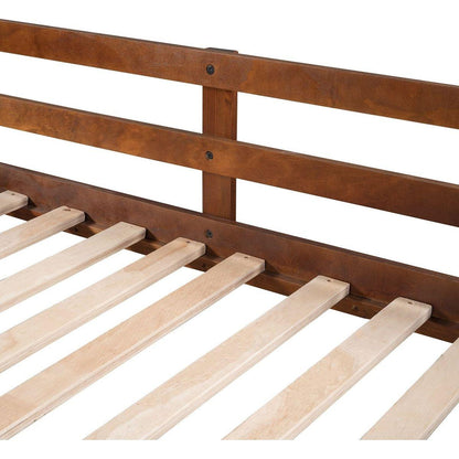 Twin-Over-Twin Bunk Bed with Twin Size Trundle and 3 Storage Stairs,Walnut