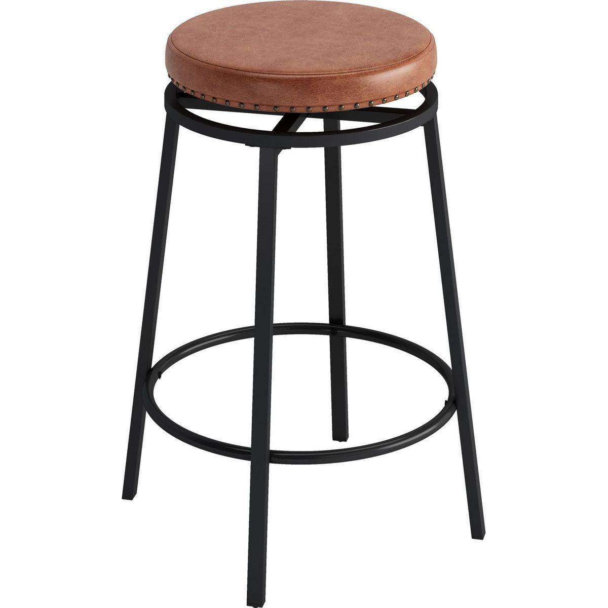 3-Drawer Long Dining Table Set with Power Outlets, Bar Kitchen Table Set with Circular PU Stools, Easy Assemble,Brown