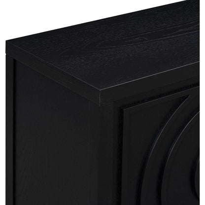 Retro Sideboard door with Circular Groove Design Round Metal Door Handle for Entrance, Dining Room, Living Room (Black)