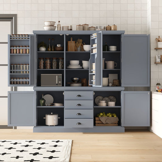 [Assembly Video Provided] TOPMAX 73'' Freestanding Wooden Kitchen Pantry Organizers and Storage Kitchen Cabinet with Drawers Cupboard with Door Shelves and Adjustable Shelves for Dining Room, Gray