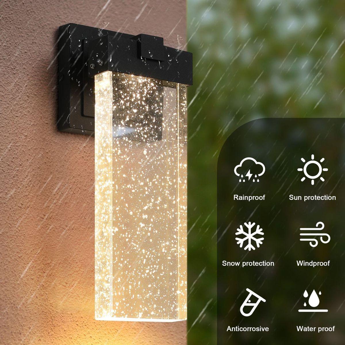 Outdoor waterproof transparent LED crystal wall lamp (2 packs) with light sense