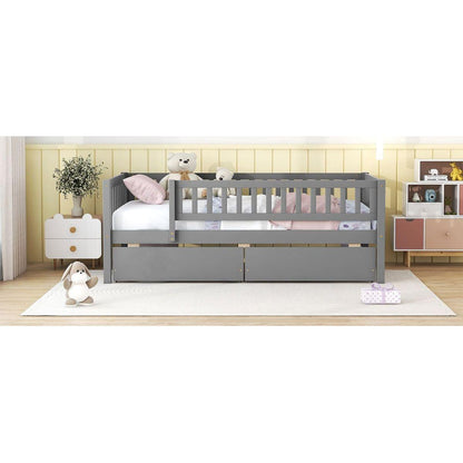 Twin Size Daybed Wood Bed with Two Drawers, Gray