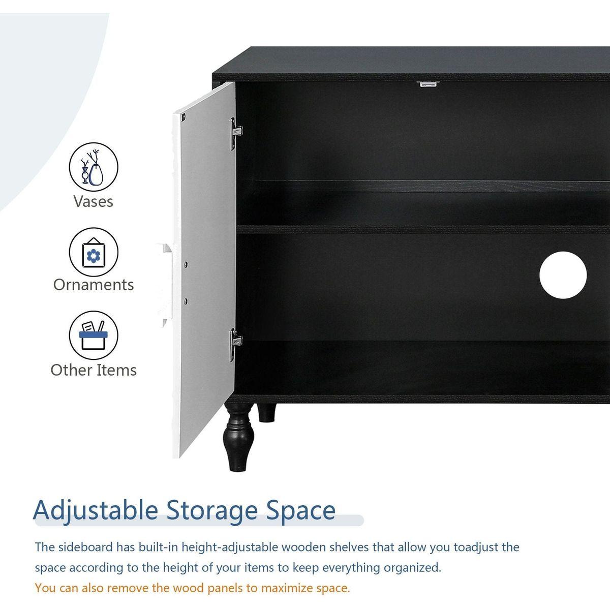 Vintage White Large Faceted Carved And Spliced Doors Combined With Black Frames For TV Stand Table,Sideboards, Accent Cabinets