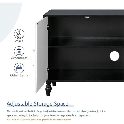 Vintage White Large Faceted Carved And Spliced Doors Combined With Black Frames For TV Stand Table,Sideboards, Accent Cabinets