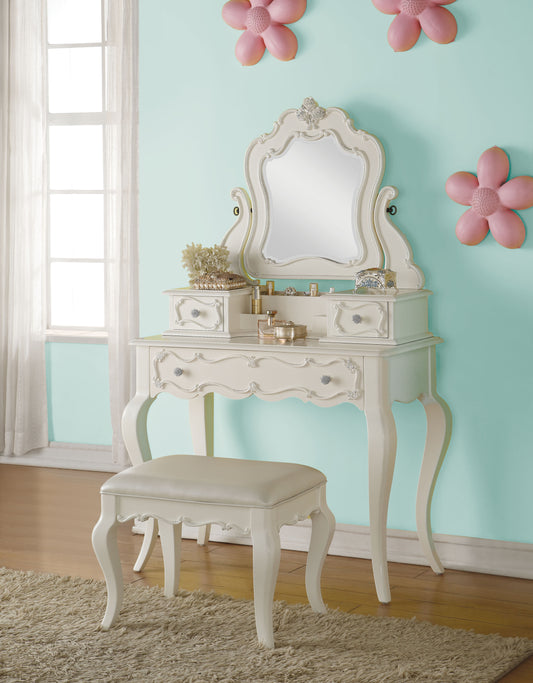 Edalene Vanity Stool in PU & Pearl White