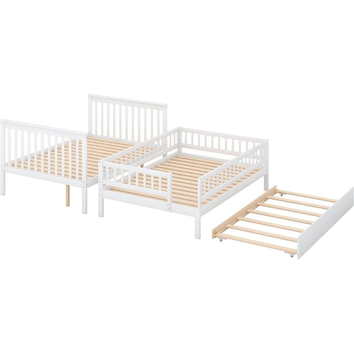 Full over Full Bunk Bed with Trundle and Staircase,White