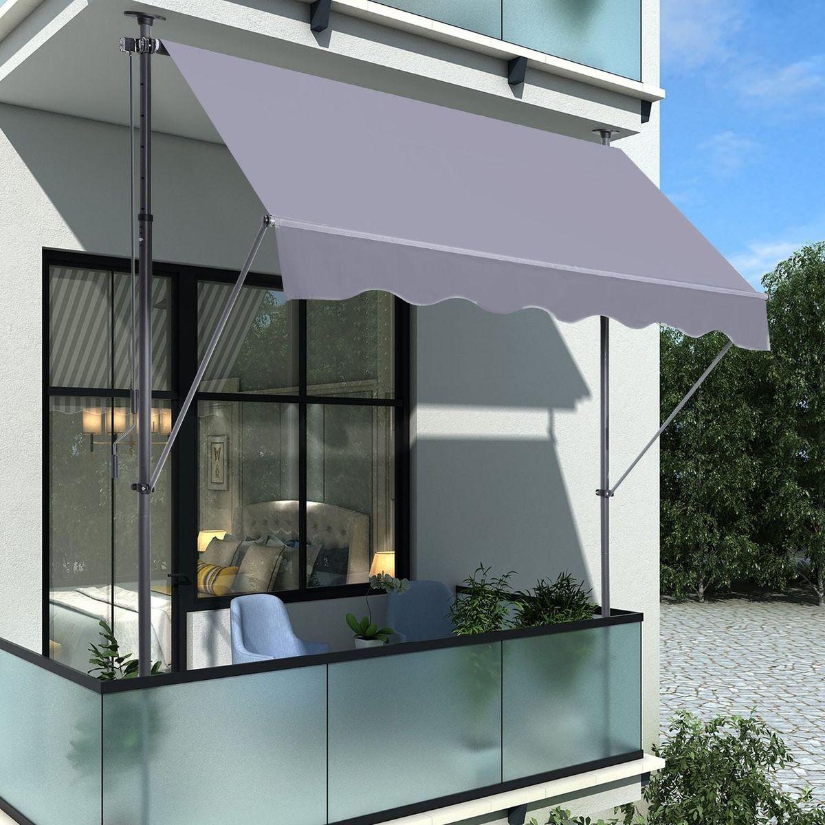Manual Retractable Awning-118" Non-Screw Outdoor Sun Shade Cover with UV Protection "100% Polyester Made Outdoor Canopy Adjustable Patio Door Window Awning Canopy Sun Shade Curtain for Backyard,Gay