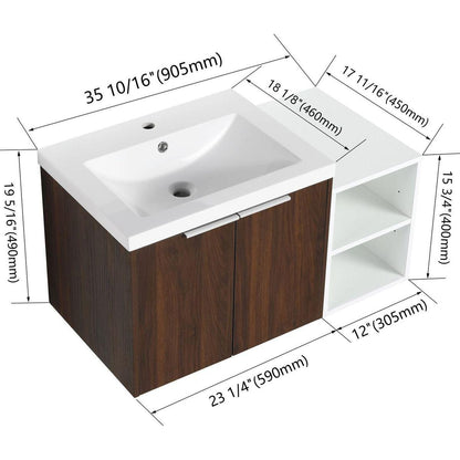 36 Inch Soft Close Doors Bathroom Vanity With Sink, A Small Storage Shelves, 24" and 12" Combination Cabinet,(KD-Packing)