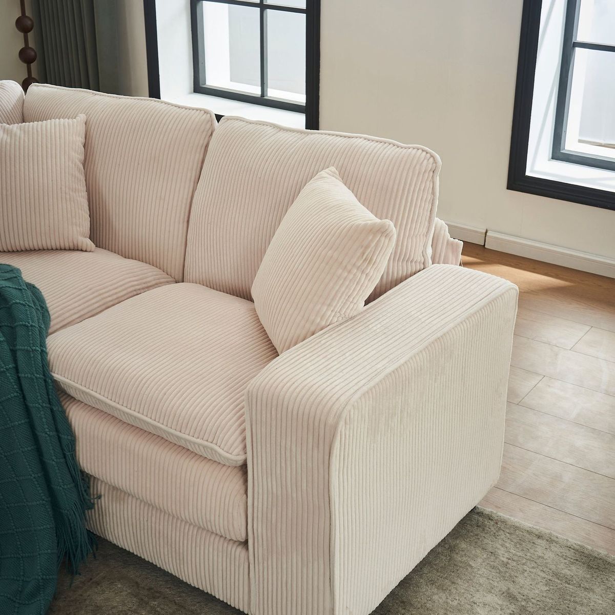 Modern U Shaped 6-seat Sectional Sofa Couch with one Ottoman and three toss pillows, Modular Sofa for Living Room,Corduroy sofa