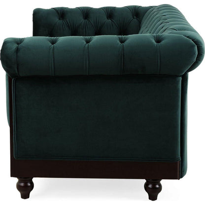VIVALUX 59.44" Chesterfield Velvet Loveseat Sofa,2-Person Rolled Arm Dutch Plush Upholstered Sofa Couch with Tufted Button for Living Room, Bedroom, Small Places,Forest Green