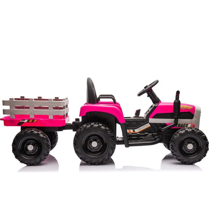 Ride on Tractor with Trailer,24V Battery Powered Electric Tractor Toy, 200w*2motor 1.86-4.97MPH/Remote Control,electric car for kids,Three speed adjustable,USB,MP3 ,Bluetooth,LED light, safety belt.