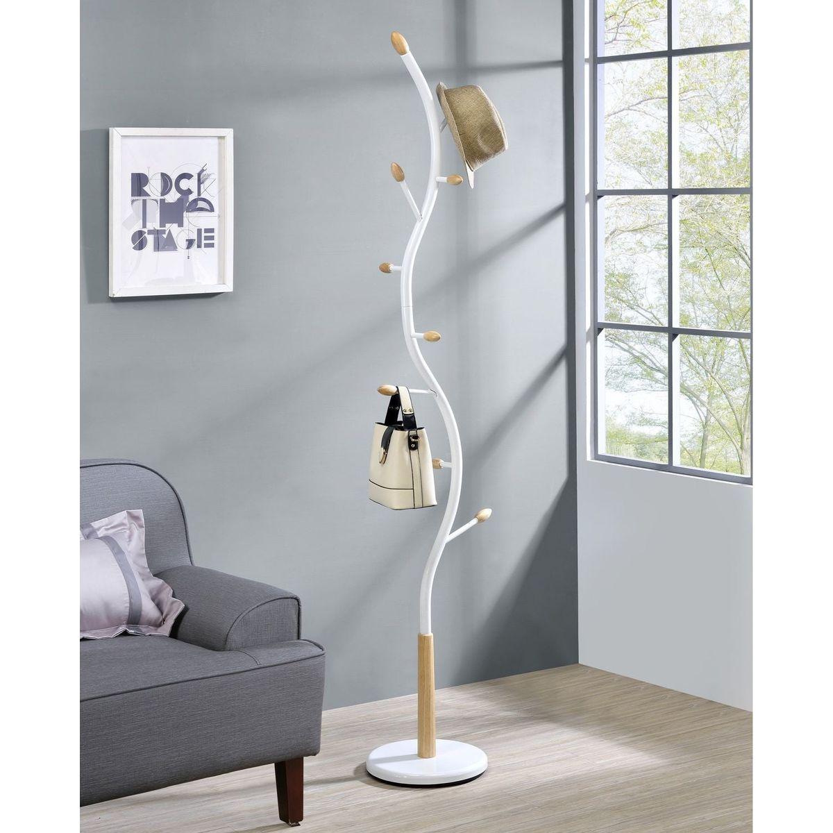 Arles Metal Whtie and Oak Standing Coat Rack