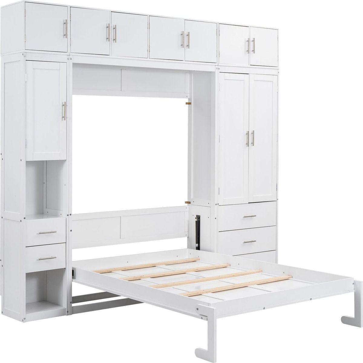 Full Size Murphy Bed with Lockers and Wardrobes, With installation video, White