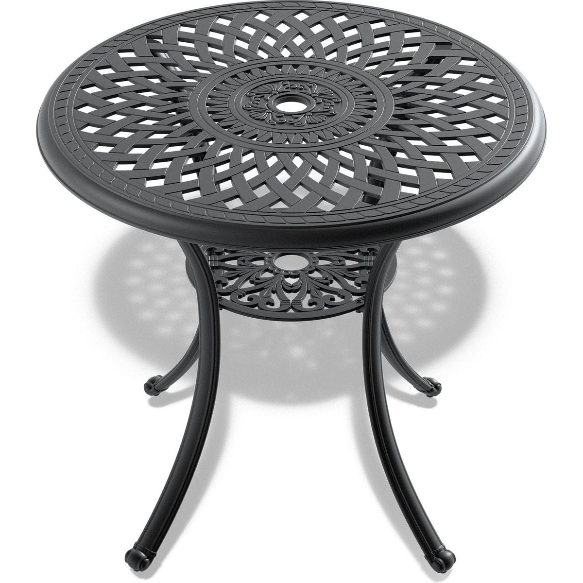 30.71-inch Cast Aluminum Patio Dining Table With Black Frame and Umbrella Hole