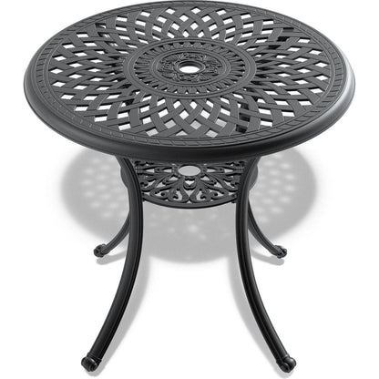 30.71-inch Cast Aluminum Patio Dining Table With Black Frame and Umbrella Hole