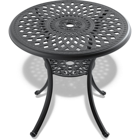 30.71-inch Cast Aluminum Patio Dining Table With Black Frame and Umbrella Hole