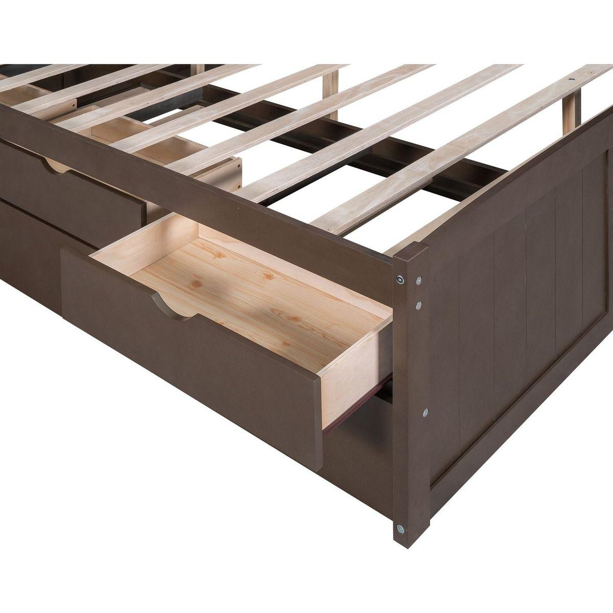 Full Size Wooden Captain Bed with Built-in Bookshelves,Three Storage Drawers and Trundle,Antique Grey - Streamdale Furniture