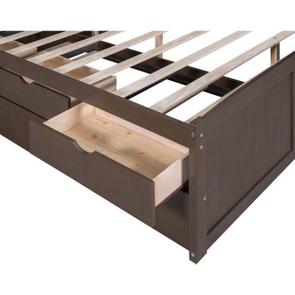 Full Size Wooden Captain Bed with Built-in Bookshelves,Three Storage Drawers and Trundle,Antique Grey - Streamdale Furniture