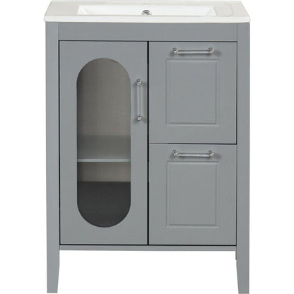 24" Bathroom Vanity with Sink, Bathroom Vanity Cabinet with Two Drawers and Door, Adjustable Shelf, Solid Wood and MDF, Grey