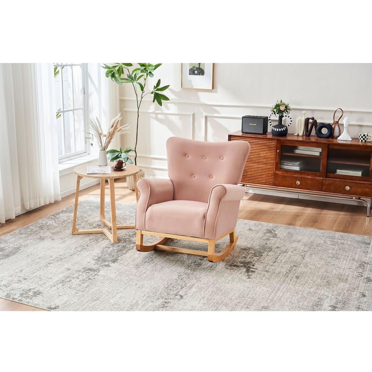 Baby Room High Back Rocking Chair Nursery Chair, Comfortable Rocker Fabric Padded Seat, Modern High Back Armchair