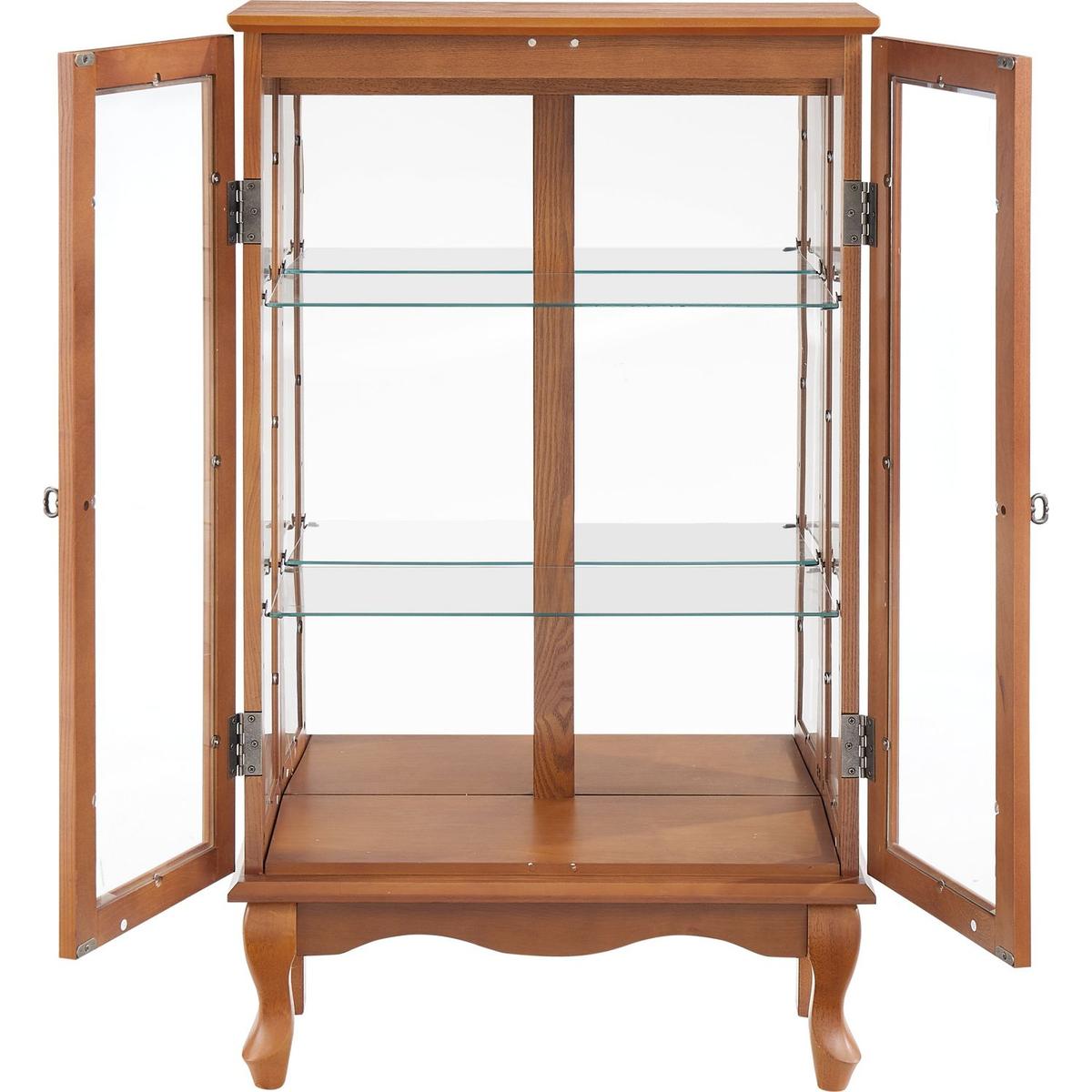 2 Doors Curio Cabinet with Tempered Glass Doors, Curio Cabinets with Mirrored Back Panel and Adjustable Shelves, Lighted Display Cabinet for Home, Office Light Bulb Included Oak
