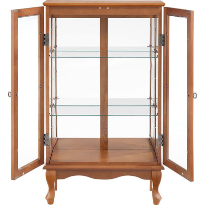 2 Doors Curio Cabinet with Tempered Glass Doors, Curio Cabinets with Mirrored Back Panel and Adjustable Shelves, Lighted Display Cabinet for Home, Office Light Bulb Included Oak