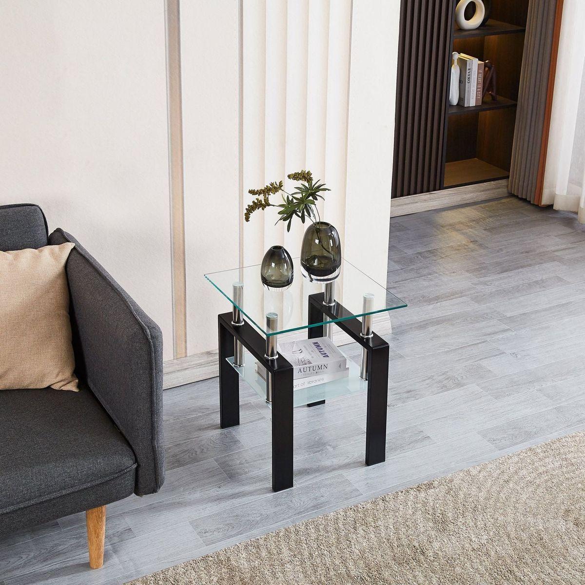 2-Piece Clear Tempered Glass Small Table, End Table for Living Room, Sofa Table