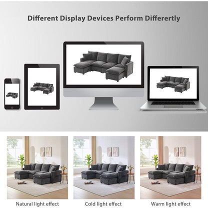 110x84" Modern U Shape Modular Sofa, 7 Seat Chenille Sectional Couch Set with 2 Pillows Included, Freely Combinable Indoor Funiture for Living Room, Apartment, Office, 2 Colors