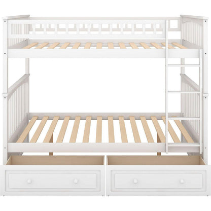 Full over Full Bunk Bed with Drawers, Convertible Beds, White