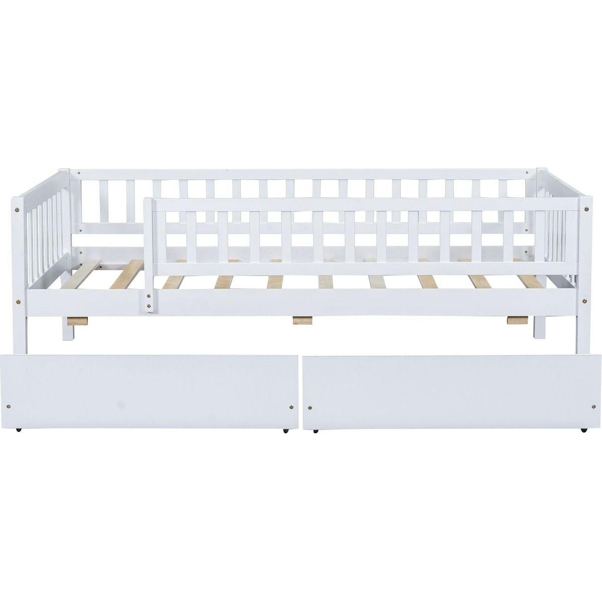 Twin Size Daybed Wood Bed with Two Drawers, White