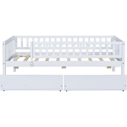 Twin Size Daybed Wood Bed with Two Drawers, White