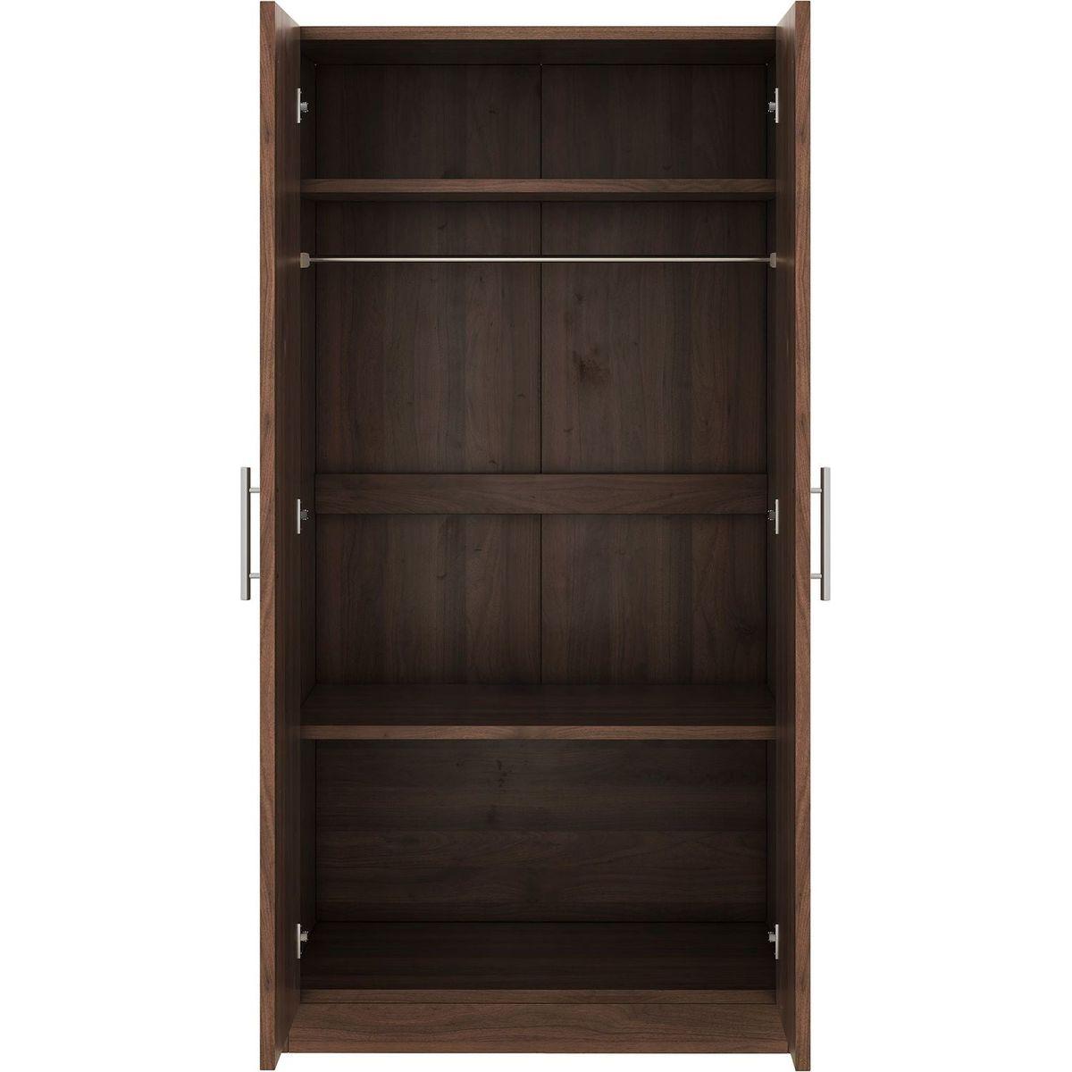 2-Door Wooden Wardrobe Armoire with 3 Storage Shelves, Brown