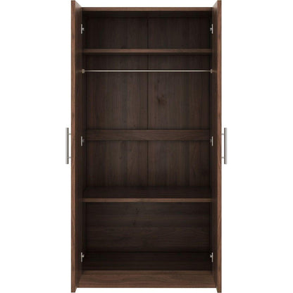 2-Door Wooden Wardrobe Armoire with 3 Storage Shelves, Brown