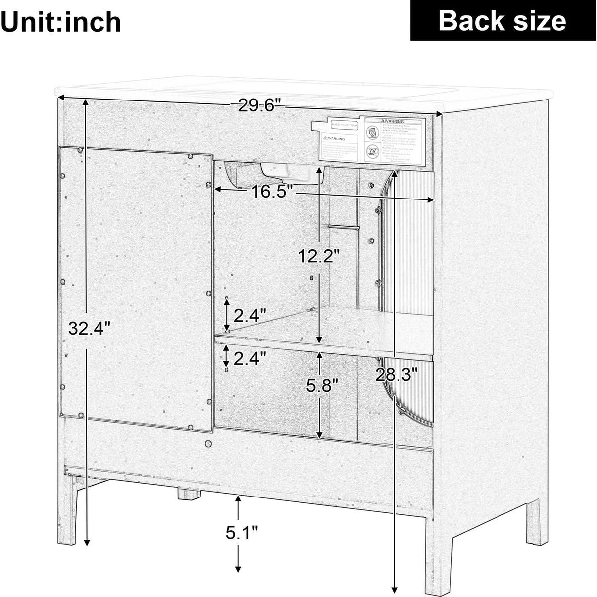 30" Bathroom Vanity with Sink, Bathroom Vanity Cabinet with Two Drawers and Door, Adjustable Shelf, Solid Wood and MDF, Black