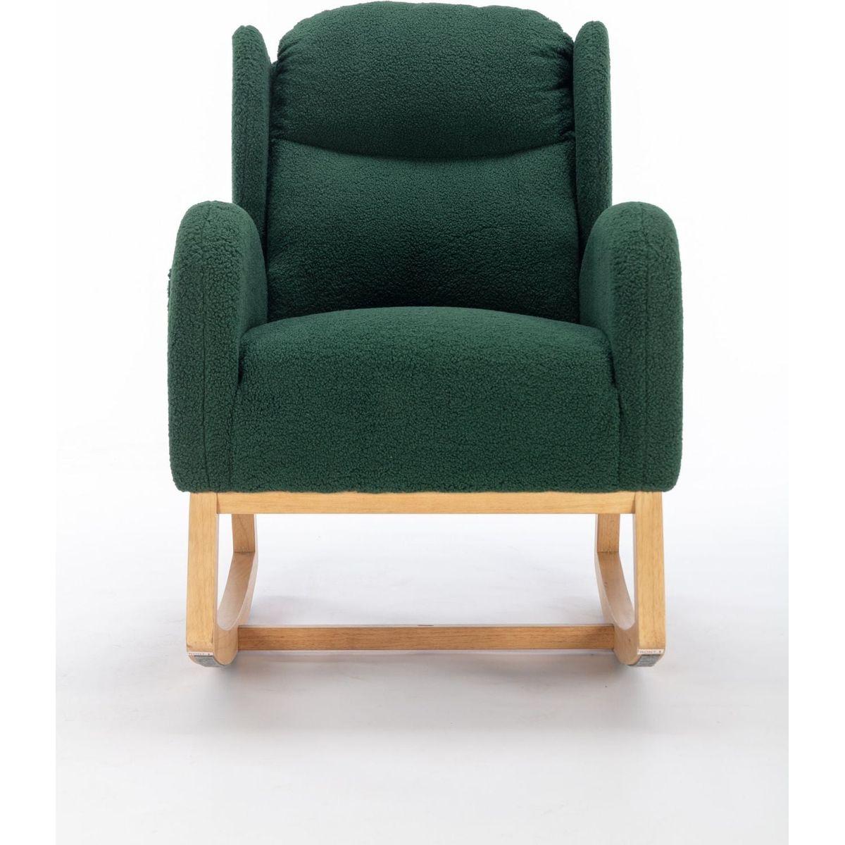Teddy Fabric Rocking Chair With Packet Wood Legs,Green