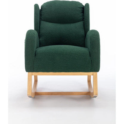 Teddy Fabric Rocking Chair With Packet Wood Legs,Green