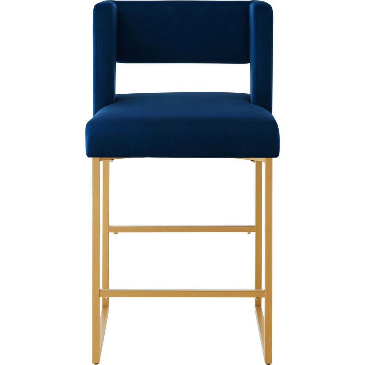 Modern Fashion Counter Height Bar Stools with Unique Square Open Backrest, Set of 2 Versatile Bar Chairs with Sturdy Iron Legs, 26" H Counter Height Chairs for kitchen islands, Navy /Gold