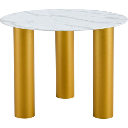 Round white dining table, artificial marble glass stickers, golden MDF legs, kitchen dining table, living room dining table 40 "x 40" x 29.4 "F-X03