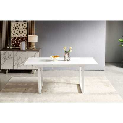 white color,Square Extendable Dining Table with metal leg,Modern Space Saving Kitchen Table for Living Room( 70.86" W x 31.5" D x 29.5" H)