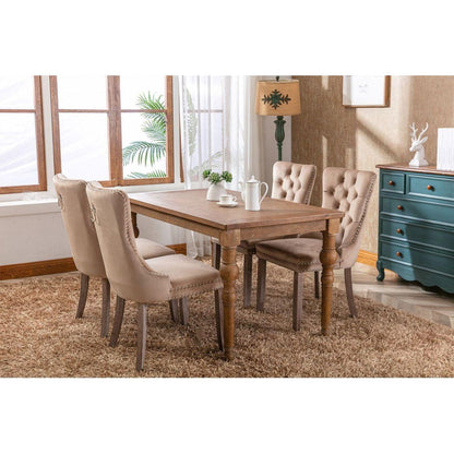 Nikki Collection Modern, High-end Tufted Solid Wood Contemporary Velvet Upholstered Dining Chair with Wood Legs Nailhead Trim 2-Pcs Set, Khaki