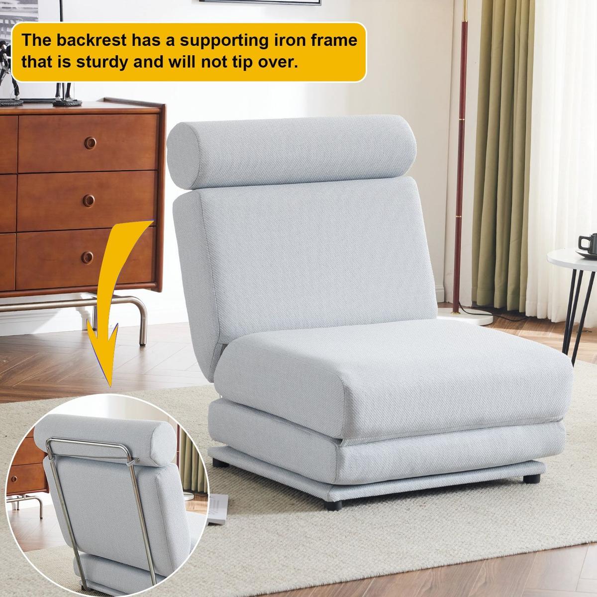 Single Sofa Chair Foldable Single Sofa Bed with Pillow,Portable Foldable Sofa Bed,Leisure Sofa Chair,Easy to Store,Made of Breathable and Wearable Linen