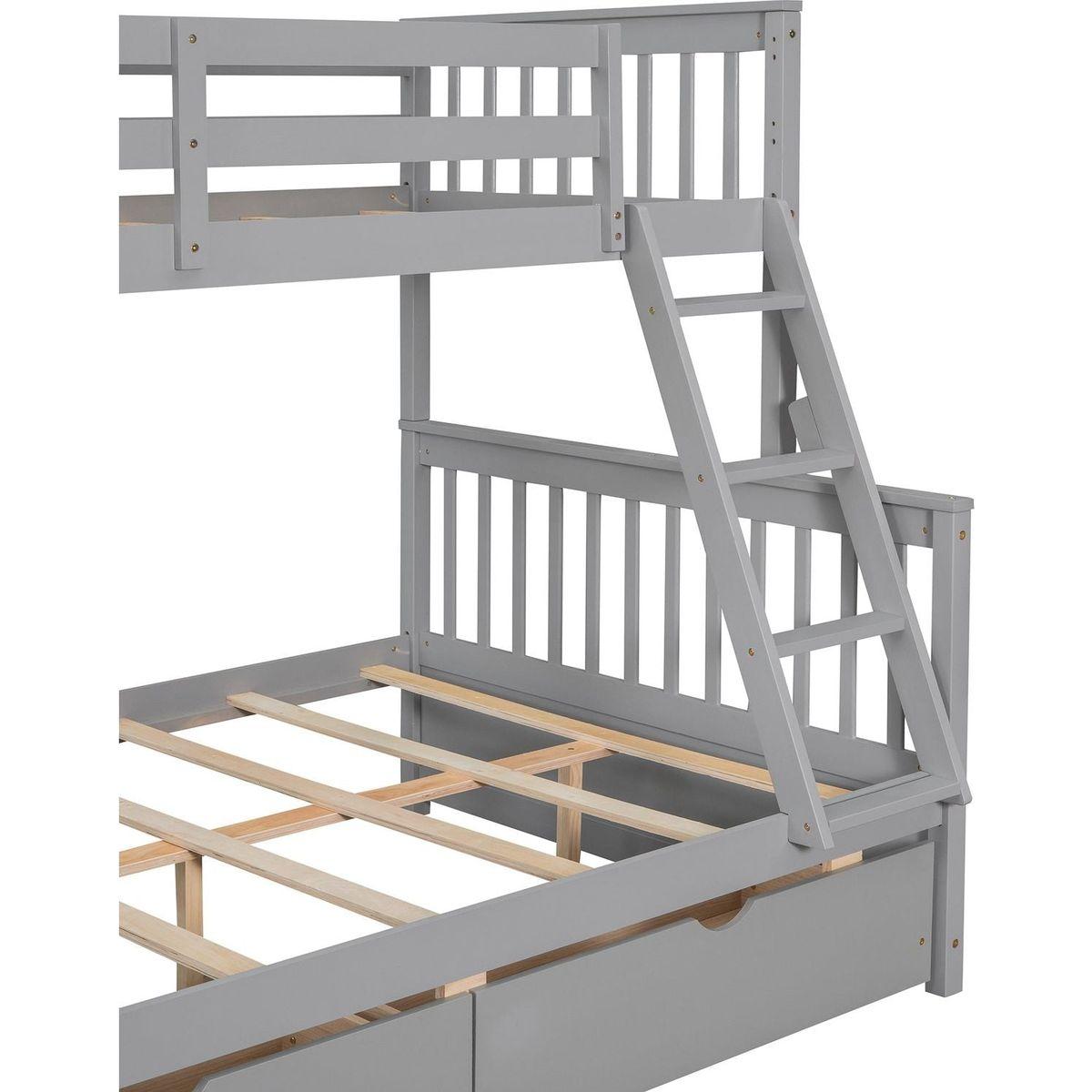 Twin-Over-Full Bunk Bed with Ladders and Two Storage Drawers(Gray){o
