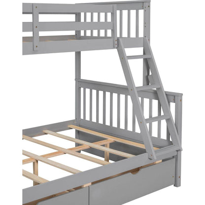 Twin-Over-Full Bunk Bed with Ladders and Two Storage Drawers(Gray){o